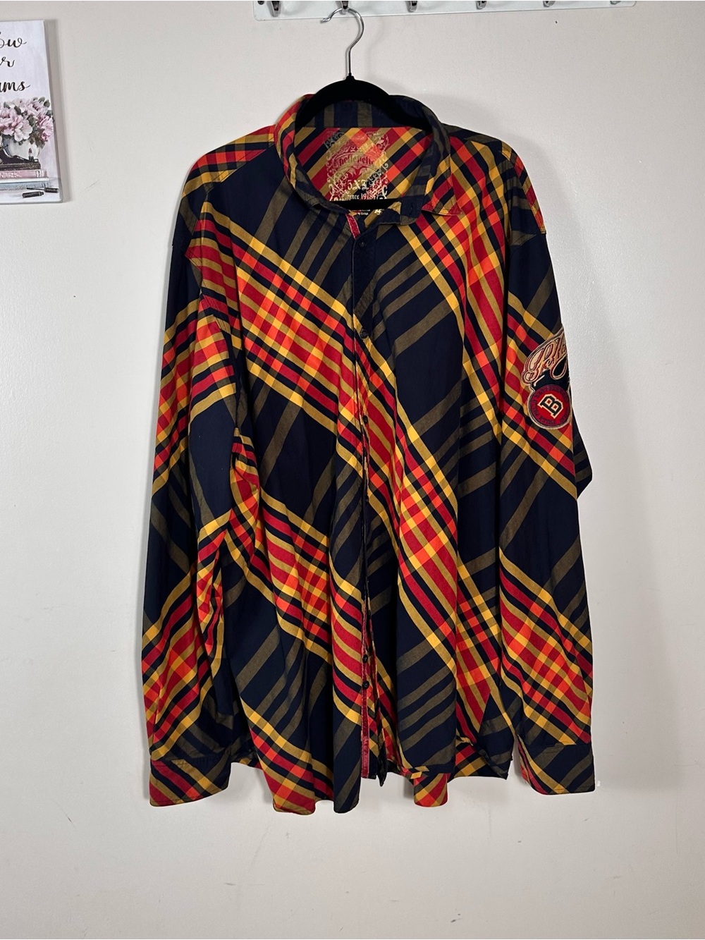 Pelle Pelle Navy Red Yellow Plaid Button-Down Shirt
